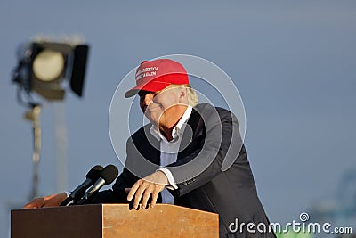 SAN PEDRO, CA - SEPTEMBER 15, 2015: Donald Trump, 2016 Republican presidential candidate, speaks during a rally aboard the Battles Editorial Stock Photo