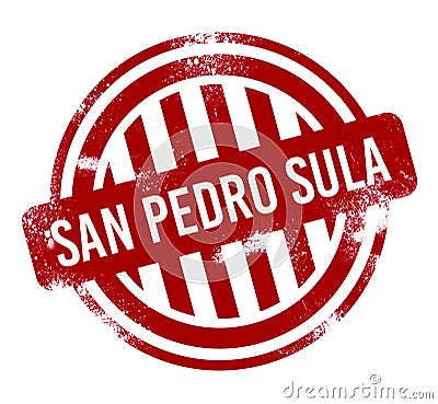 San Pedro Sula - Red grunge button, stamp Stock Photo