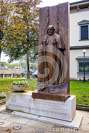 Statue of St Giovanni XXIII in San Pellegrino Lombardy Italy on October 5, 2019 Editorial Stock Photo