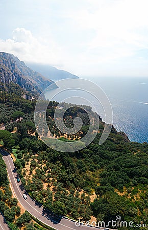 San Pietro viewpoint. Beautiful road to Positano, Amalfi, Salerno. Aerial view Italy mountains, sea. Travel tour concept, Summer Stock Photo