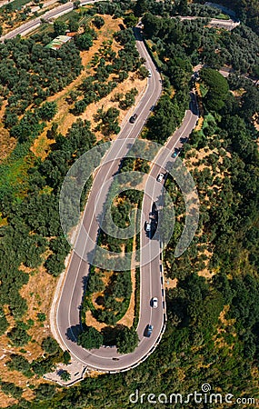 San Pietro viewpoint. Beautiful road to Positano, Amalfi, Salerno. Aerial view Italy mountains. Travel tour concept, Summer sunny Stock Photo