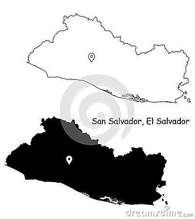 San Salvador El Salvador. Detailed Country Map with Location Pin on Capital City Vector Illustration