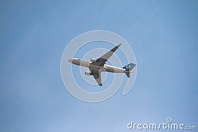 White plane with blue details of the company Air Europa airlines Editorial Stock Photo