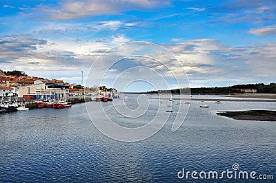 View of the closed bay of the Cantabrian Sea and the city of San Editorial Stock Photo