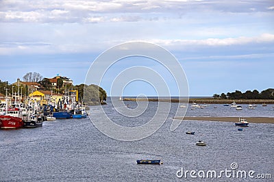 View of the closed bay of the Cantabrian Sea and the city of San Editorial Stock Photo