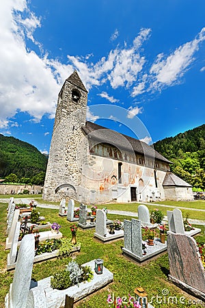 San Vigilio Church with Macabre Dance - Pinzolo Stock Photo