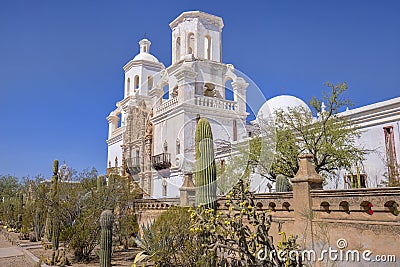 San Xavier del Bac Mission Roman Catholic Church Closeup Exterior Editorial Stock Photo