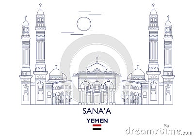Sanaa City Skyline, Yemen Vector Illustration