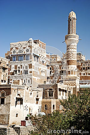 Sanaa, yemen - traditional yemeni architecture Stock Photo