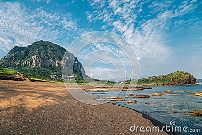 Sanbangsan Mountain and Yongmeori Beach, Jeju Olle Trail in Jeju Island, Korea Stock Photo