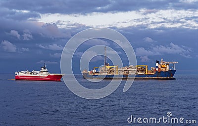 The Sanco Swift Seismic Source Vessel on Close Pass Operations near to the Alvheim FPSO Editorial Stock Photo