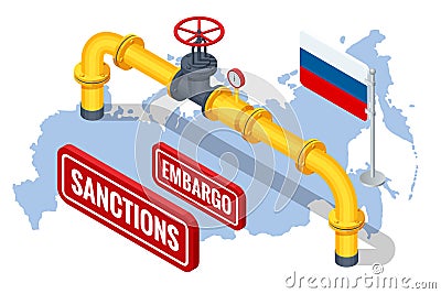 Sanctions, embargo on Russian gas and oil. Russia aggressor, war. Transportation, delivery, transit of natural gas Vector Illustration