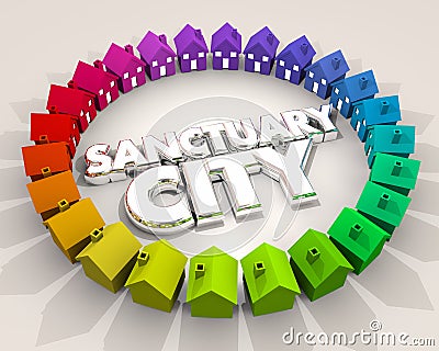 Sanctuary City Safe Place Area Neighborhood Immigration 3d Illus Stock Photo