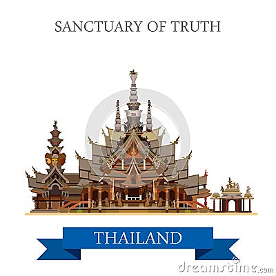 Sanctuary of Truth Thailand vector flat attraction travel Vector Illustration