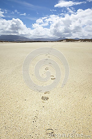 Sand beach with footprints at Donegal Ireland Stock Photo