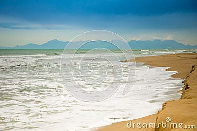 Sand beach in Paestum in cloudy day in winter, Cilento, Italy Stock Photo