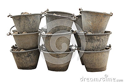 Sand in bucket for cement mixing isolated Stock Photo