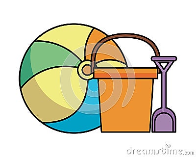 Sand bucket with shovel and balloon child toys Vector Illustration