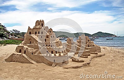 Sand castle on the beach Stock Photo