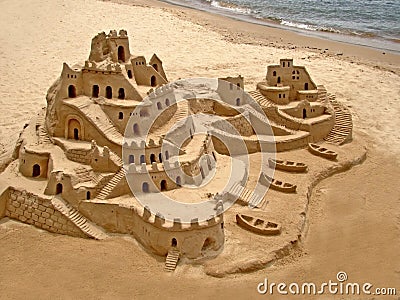 Sand castle on the beach Stock Photo