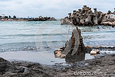 Sand castle on the beach Stock Photo