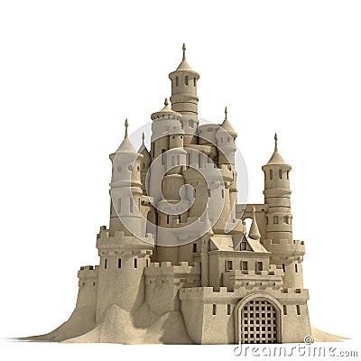 Sand castle isolated on white background Cartoon Illustration