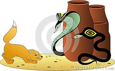 Sand-colored mongoose preys on snakes Vector Illustration