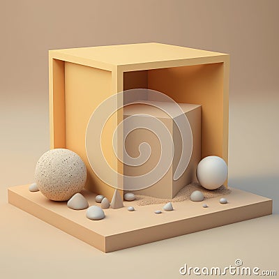 sand and cubes podium, empty showcase for packaging product presentation AI generation Stock Photo