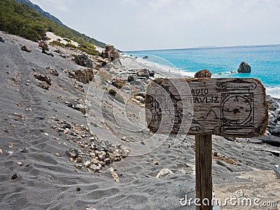 Sand dunes of Agios Pavlos beach from e4 trail between Loutro and Agia Roumeli at south-west of Crete island Editorial Stock Photo