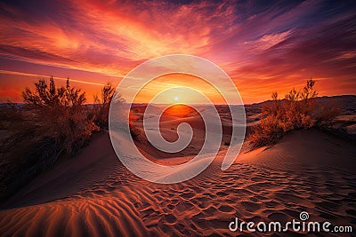 sand dunes glowing orange and red in magical sunset Stock Photo