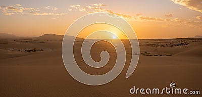 Sand dunes in the National Park of Dunas de Corralejo during a beautiful sunset, Canary Islands - Fuerteventura Editorial Stock Photo
