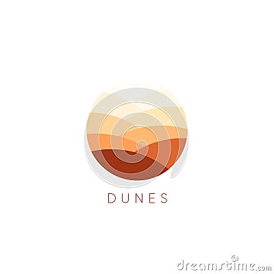 Sand dunes vector icon. Desert landscape logo template. Abstract round flat style logotype. Vector Illustration