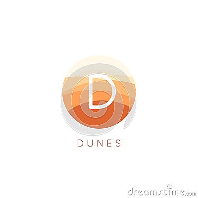 Sand dunes vector icon. Desert landscape logo template. Abstract round flat style logotype. Vector Illustration