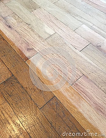 Sand and finish hard wood floors Stock Photo