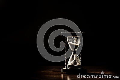 Sand glass, hour glass, minute glass. Time goes by. Passing, time out, runs off. Cartoon Illustration