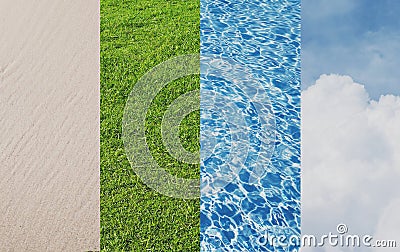 Sand, Grass, Water, Clouds and Sky, Natural Texture Stock Photo