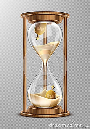 Sand hourglass in wooden frame with gravestones Vector Illustration