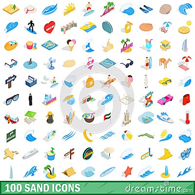 100 sand icons set, isometric 3d style Vector Illustration