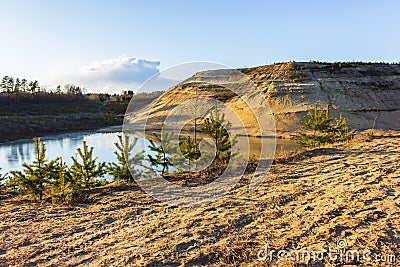 Sand mountain and lake landscape landscape hike bike Stock Photo