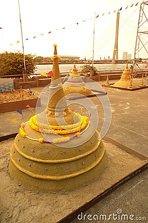 Sand Pagoda in Traditional Thai New Year, Songkran festival. Stock Photo
