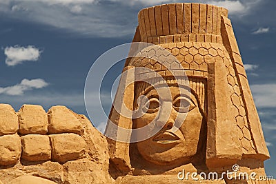 Sand sculpture aztec man head Stock Photo