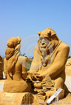 Sand sculpture of The Beauty and the Beast movie Editorial Stock Photo