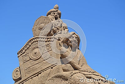 Sand sculpture depicting europeans settling in America Editorial Stock Photo