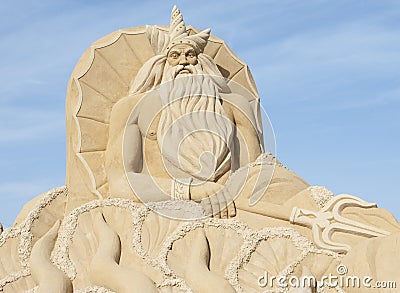 Sand sculpture of greek god poseidon Editorial Stock Photo