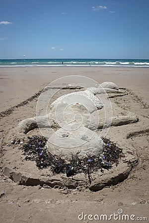 Sand sculpture mermaid, Matarangi Beach, New Zealand Stock Photo