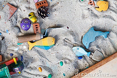 sand therapy. the child playing with toy the sand. the psychologist works Stock Photo