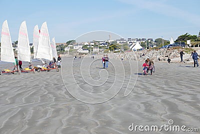 Sand yachting on the beach of Pentrez in finistere Editorial Stock Photo