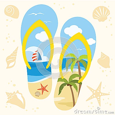 Sandal on the Beach Vector Illustration