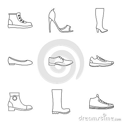 Sandal icons set, outline style Vector Illustration