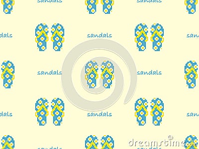 Sandals seamless pattern on yellow background. Pixel style Vector Illustration